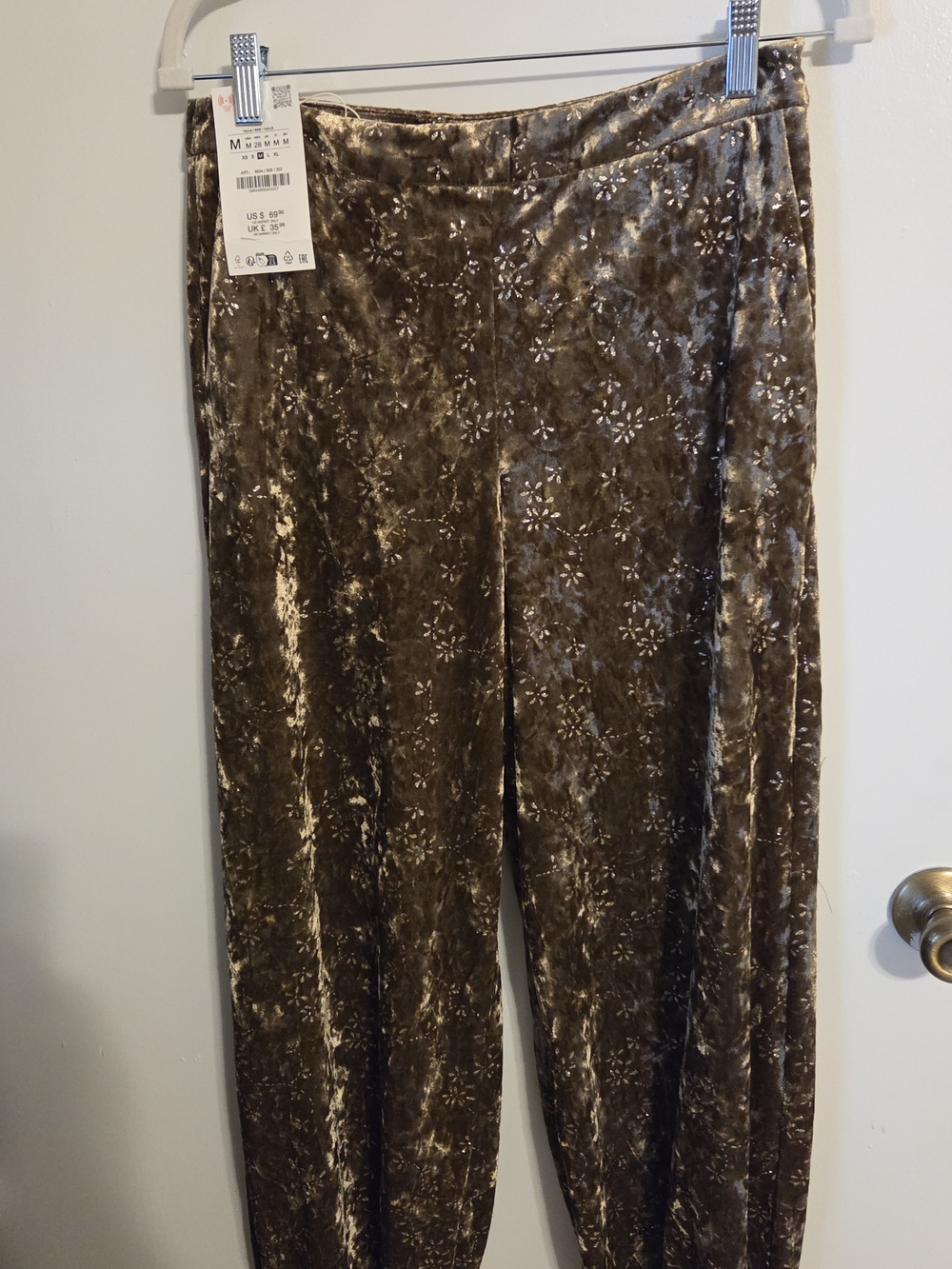 Zara Velvet Patterned Golden Olive Brown Pants